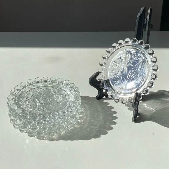 Set of 5 Hobnail Rose Vintage Clear Glass Coasters - German Democratic Republic